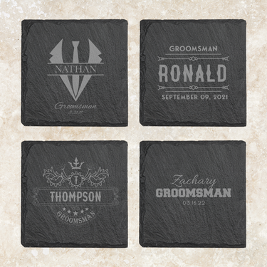 Square Groomsmen Slate Coasters for Wedding